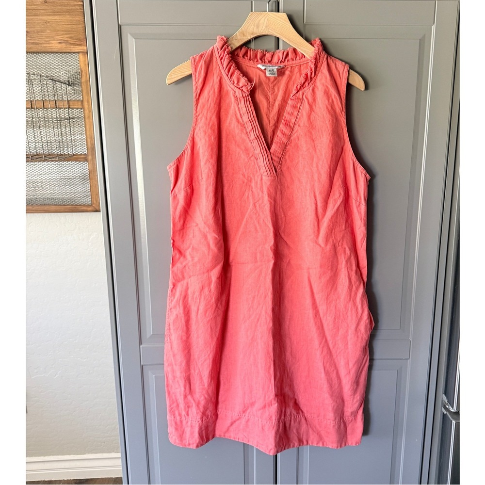 Tommy Bahama Two Palms Double-Ruffle Linen Shift Dress, Coral/Melon Berry,M